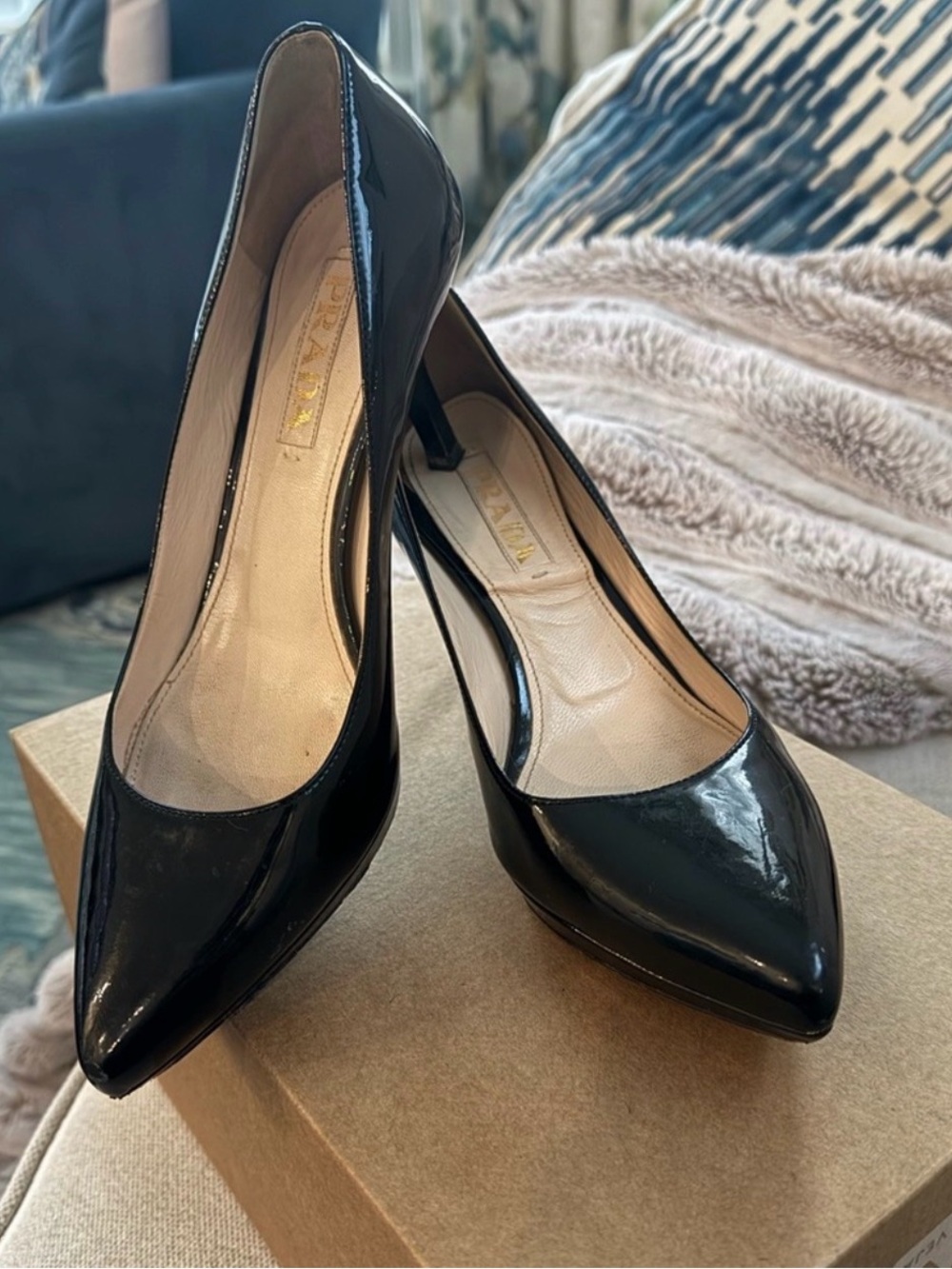 Prada Black Patent Pointed-Toe Pumps